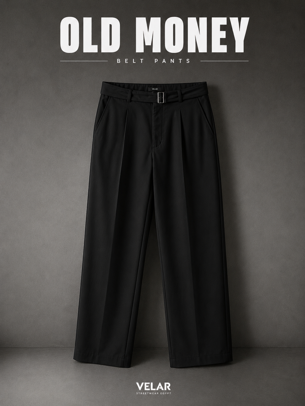 Old Money Wide Leg Belt Pants - Black