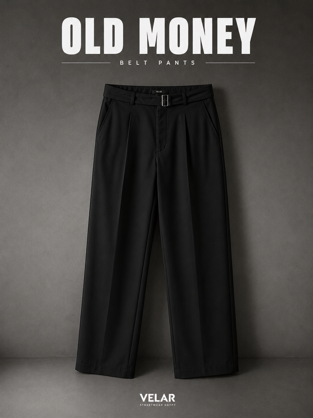 Old Money Wide Leg Belt Pants - Black