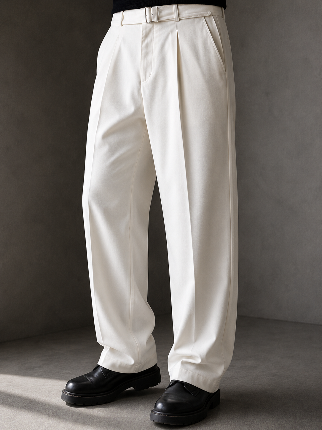 Old Money Wide Leg Belt Pants - White