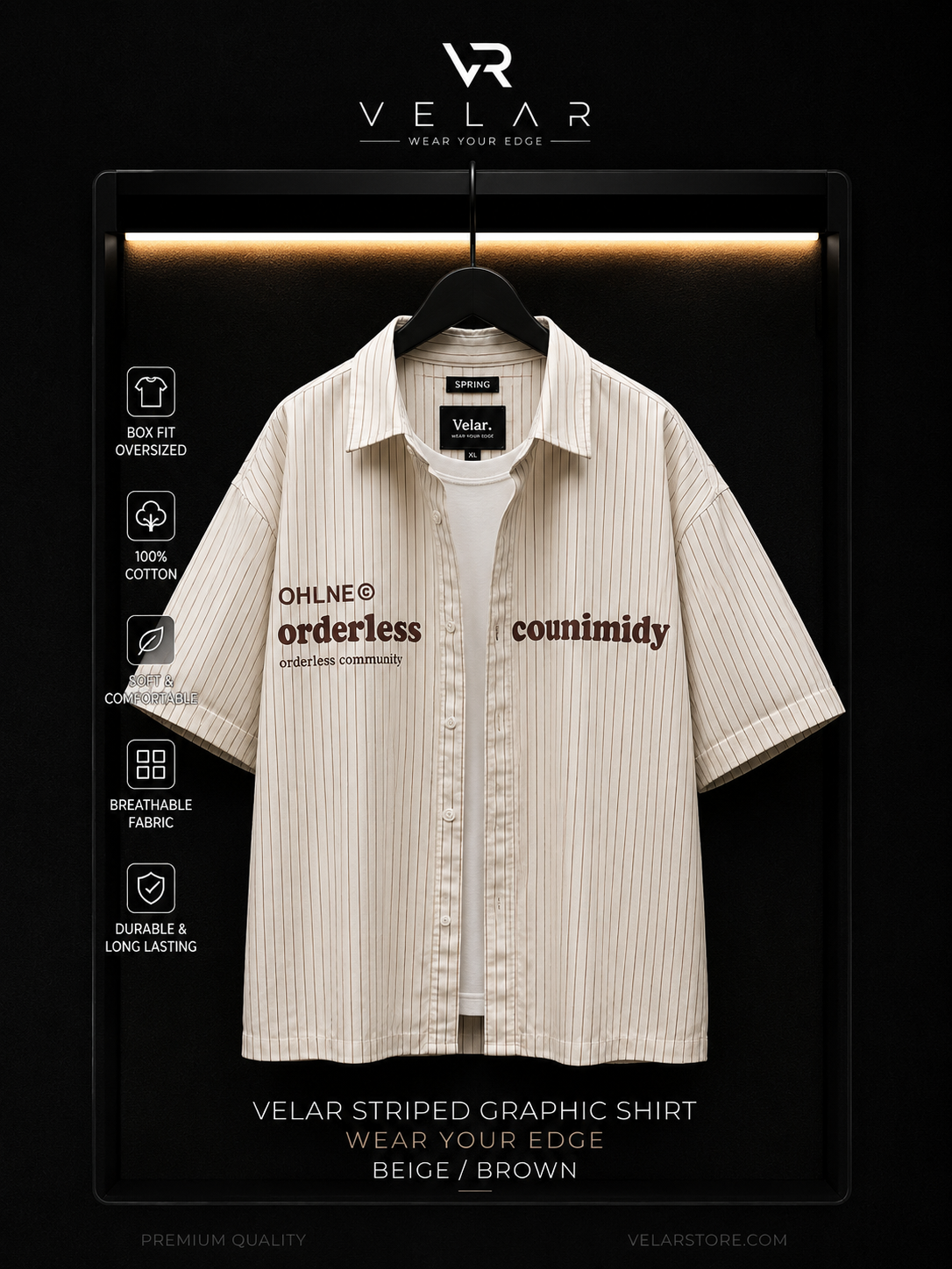 Velar Beige Striped Box Fit Shirt
