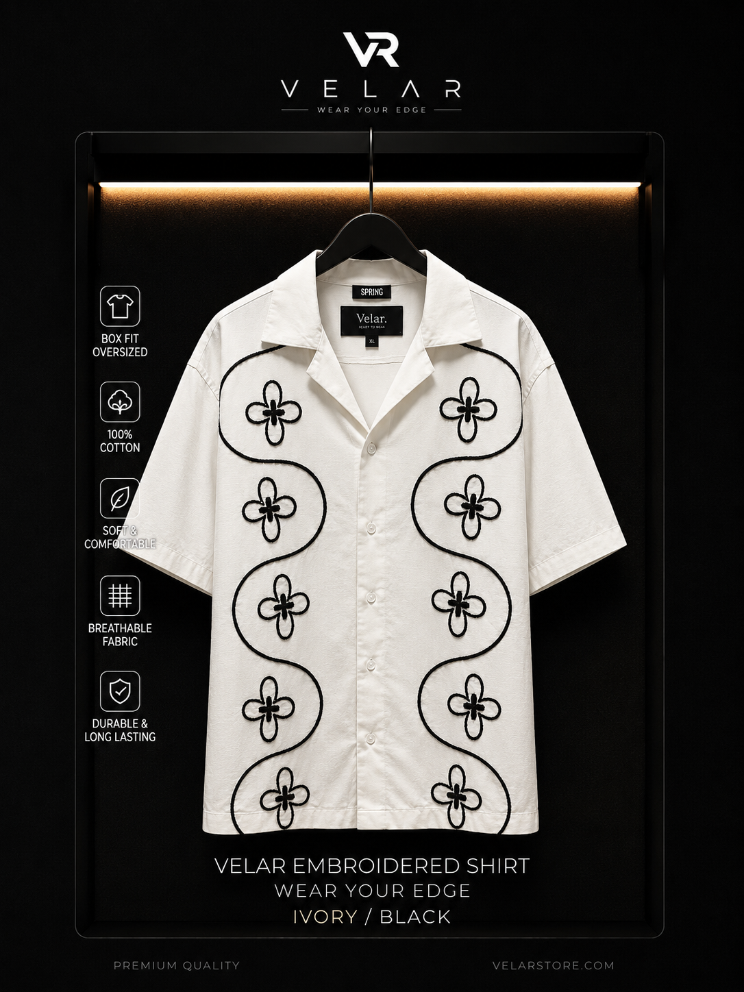 Velar White Embroidered Box Fit Shirt