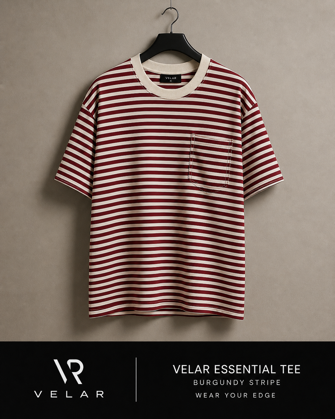 Velar Essential Tee – Burgundy Stripe