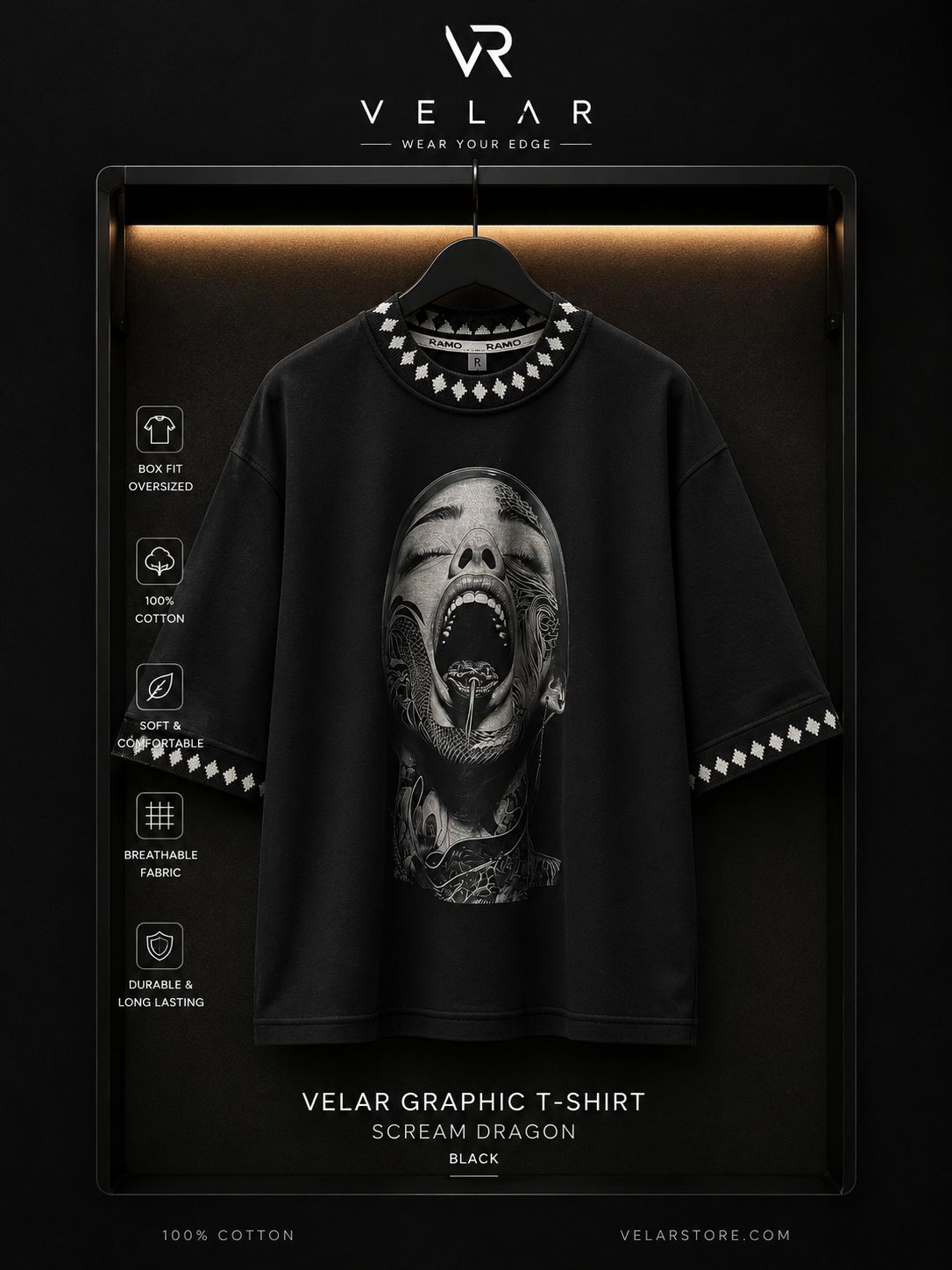 Velar Scream Dragon Oversized T-Shirt – Black