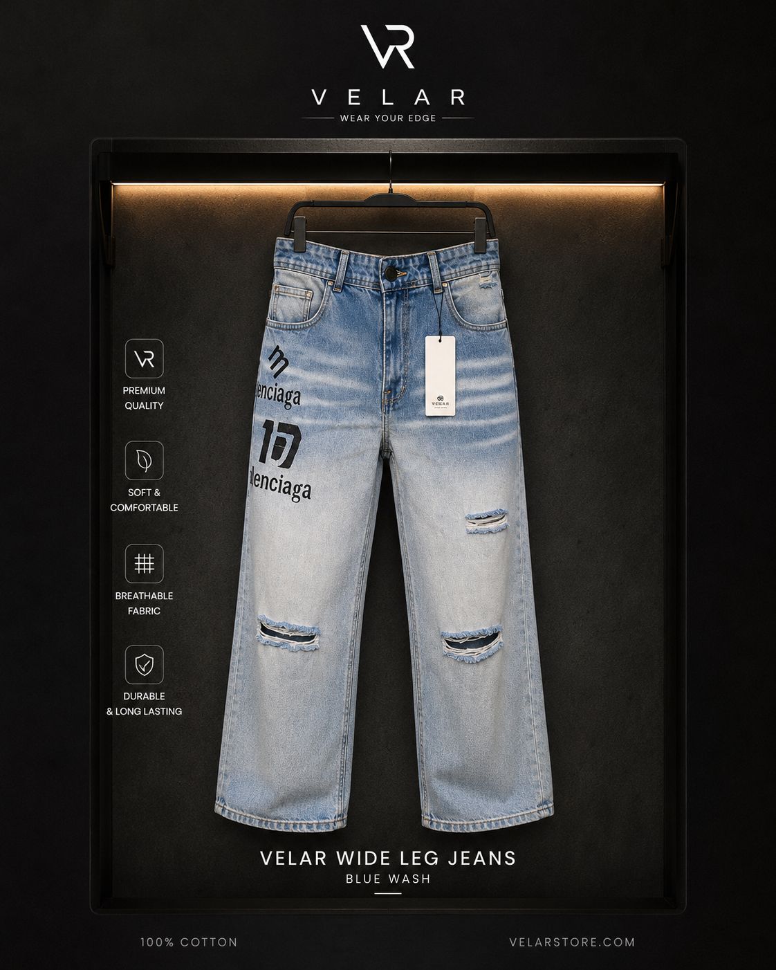 Velar Urban Wide Leg Jeans – Blue Wash